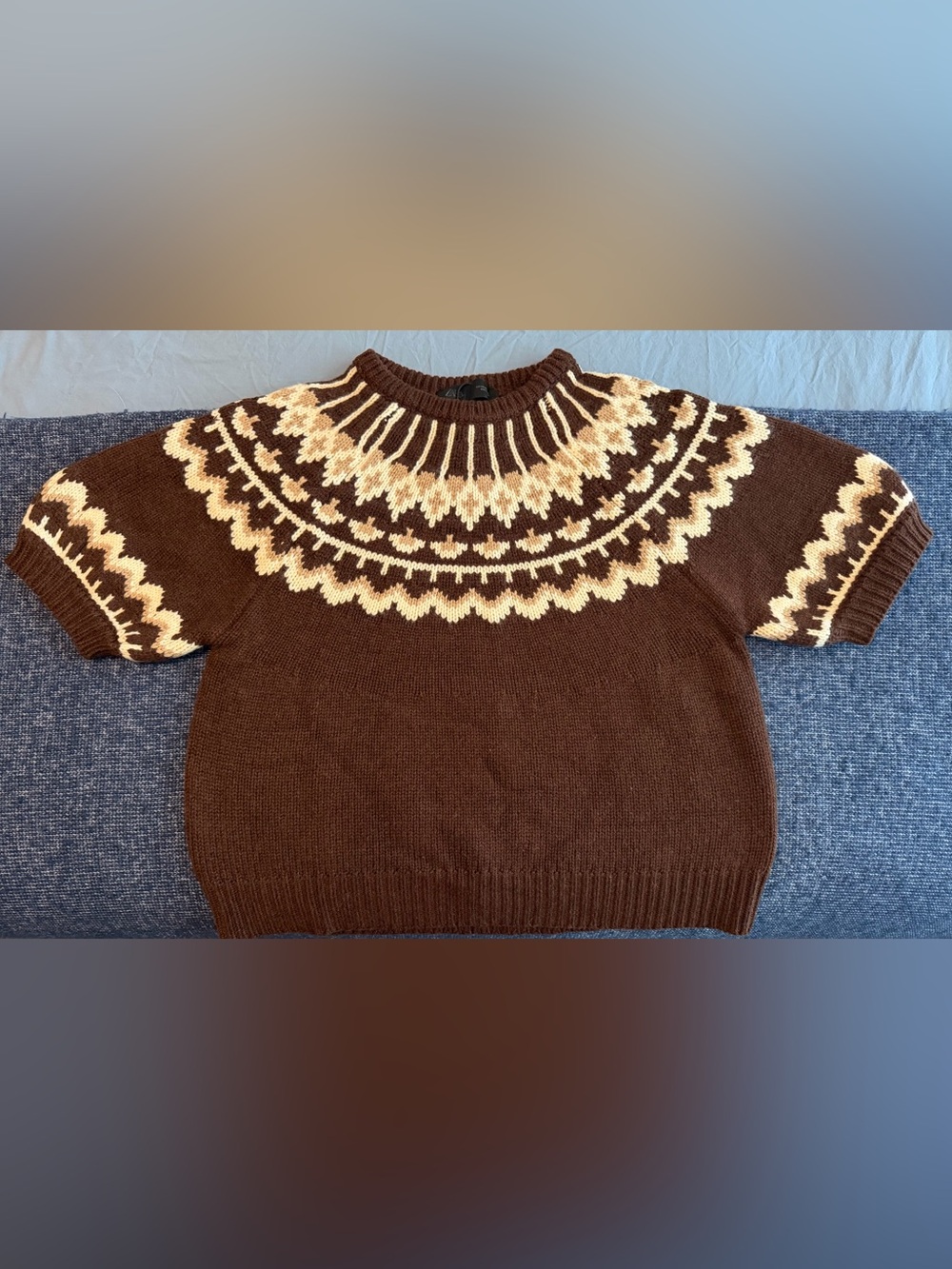 Zara Brown Sweater with Cream Fair Isle Yoke Size M